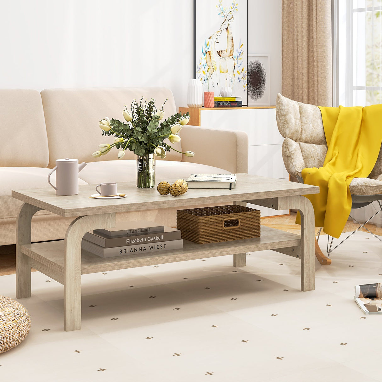 Mesa de centro rectangular decorativa de 47 pulgadas para sala de estar