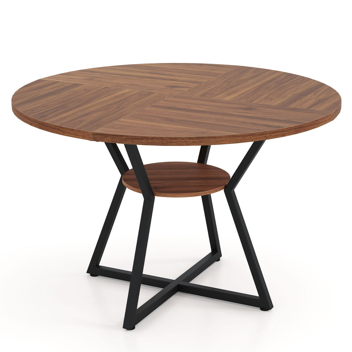 Mesa de comedor redonda de 47 pulgadas para 4 personas con estante de almacenamiento - Marrón