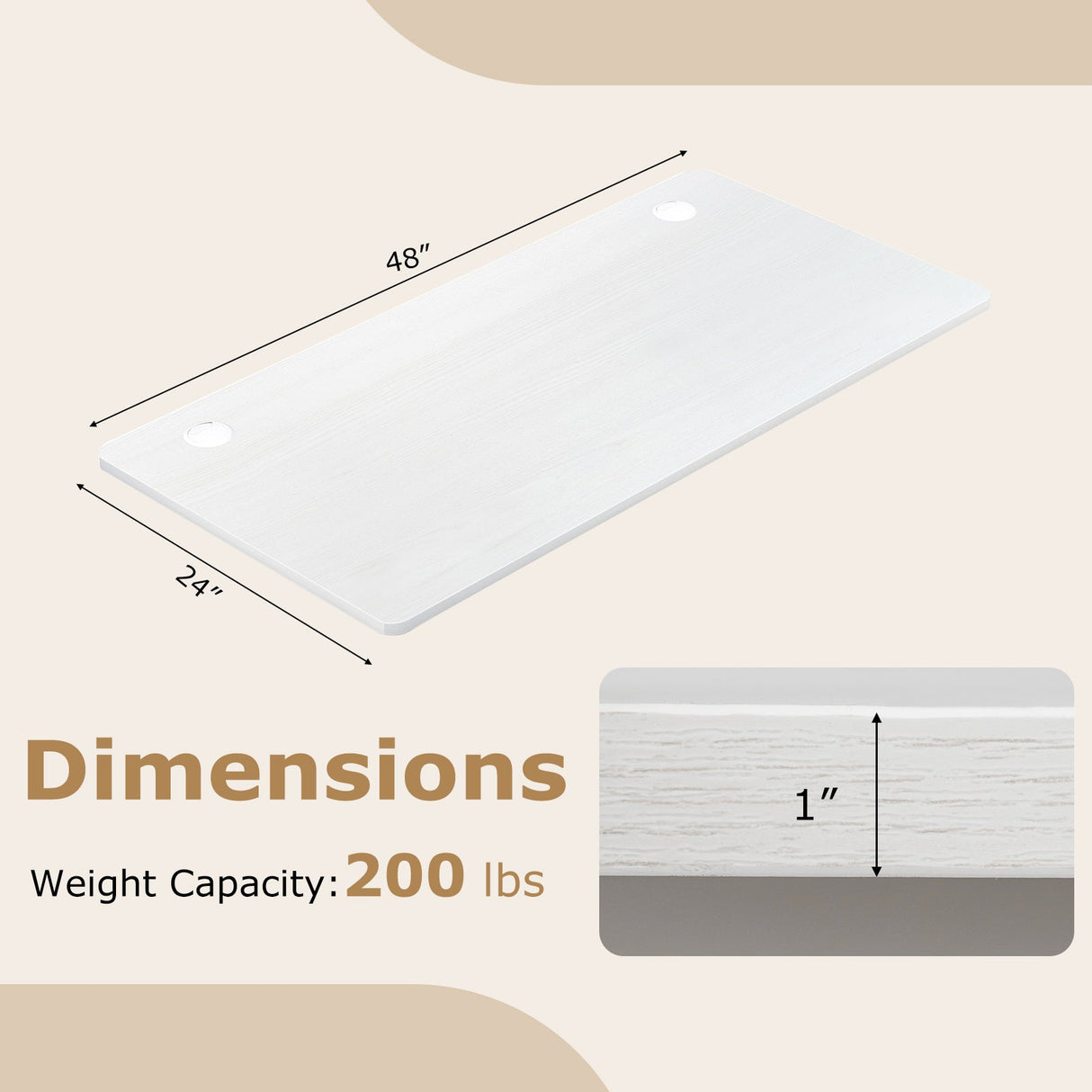 47” x 24” Universal Tabletop for Standard and Standing Desk Frame