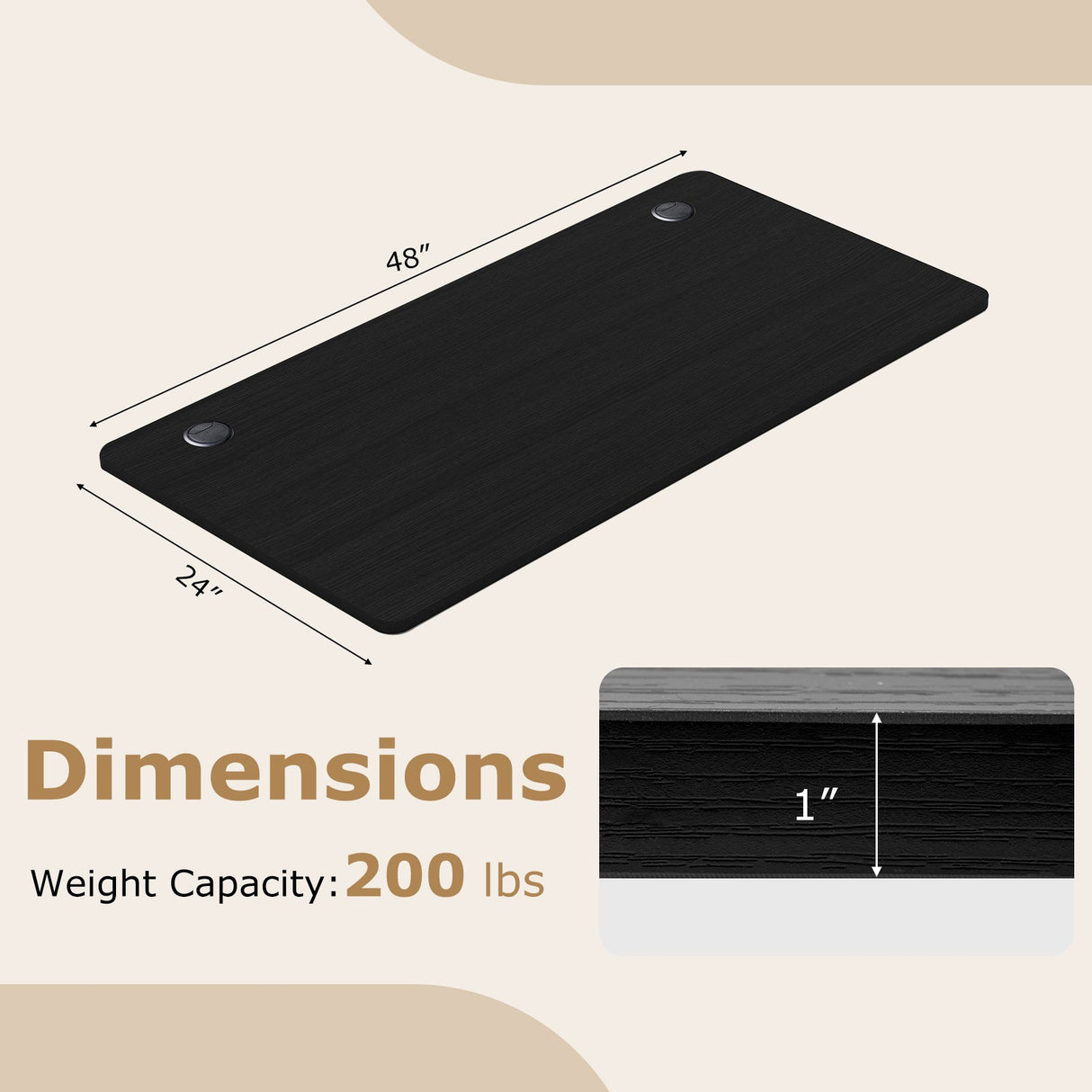 47” x 24” Universal Tabletop for Standard and Standing Desk Frame