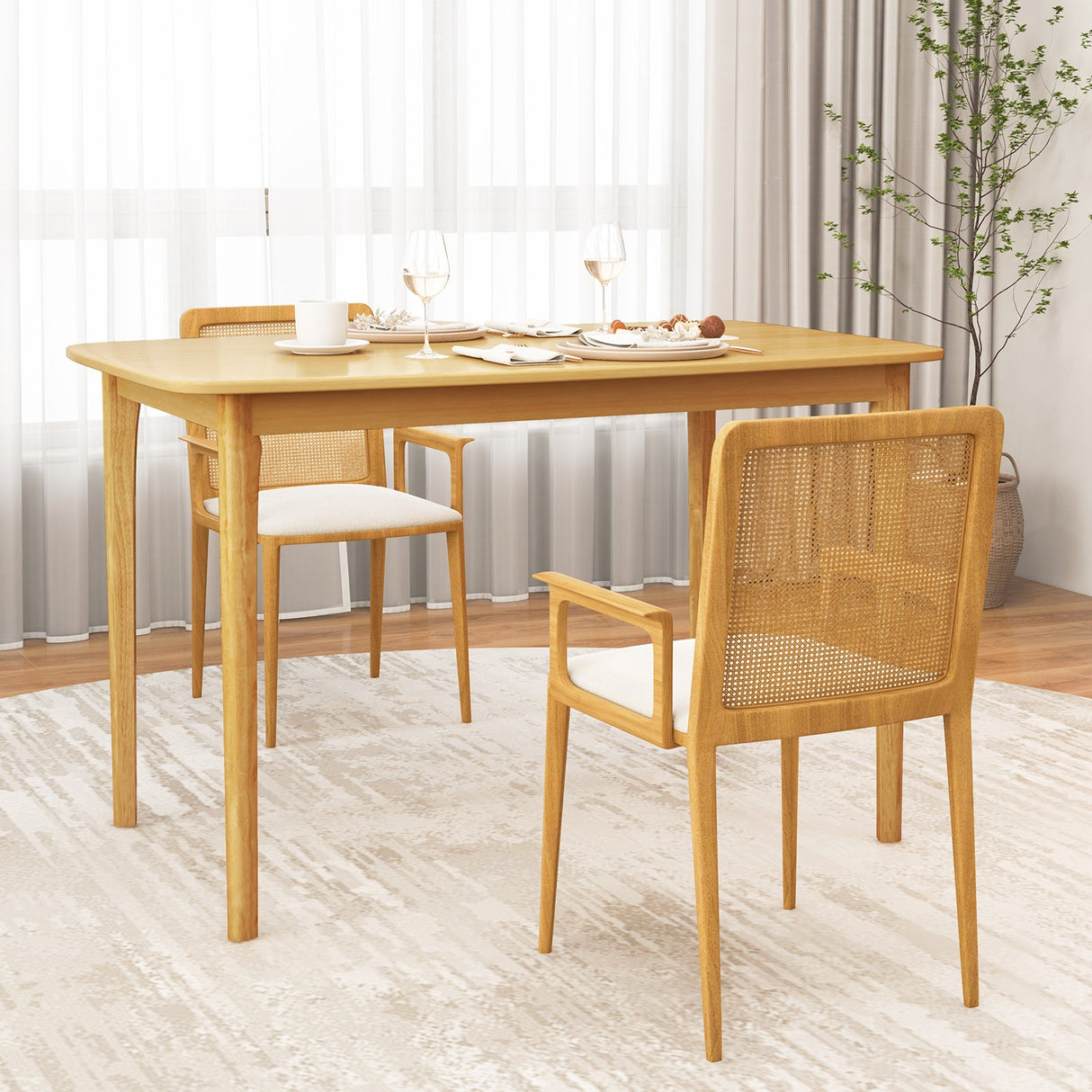 Mesa de comedor de madera maciza de 48 pulgadas con patas de apoyo de madera de caucho para cocina comedor