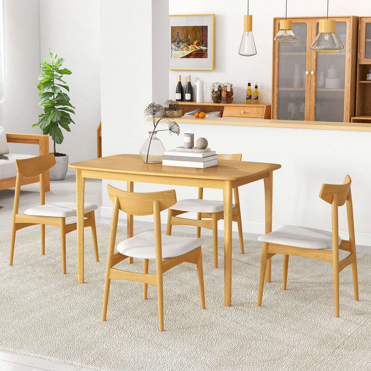 Mesa de comedor de madera maciza de 48 pulgadas con patas de apoyo de madera de caucho para cocina comedor
