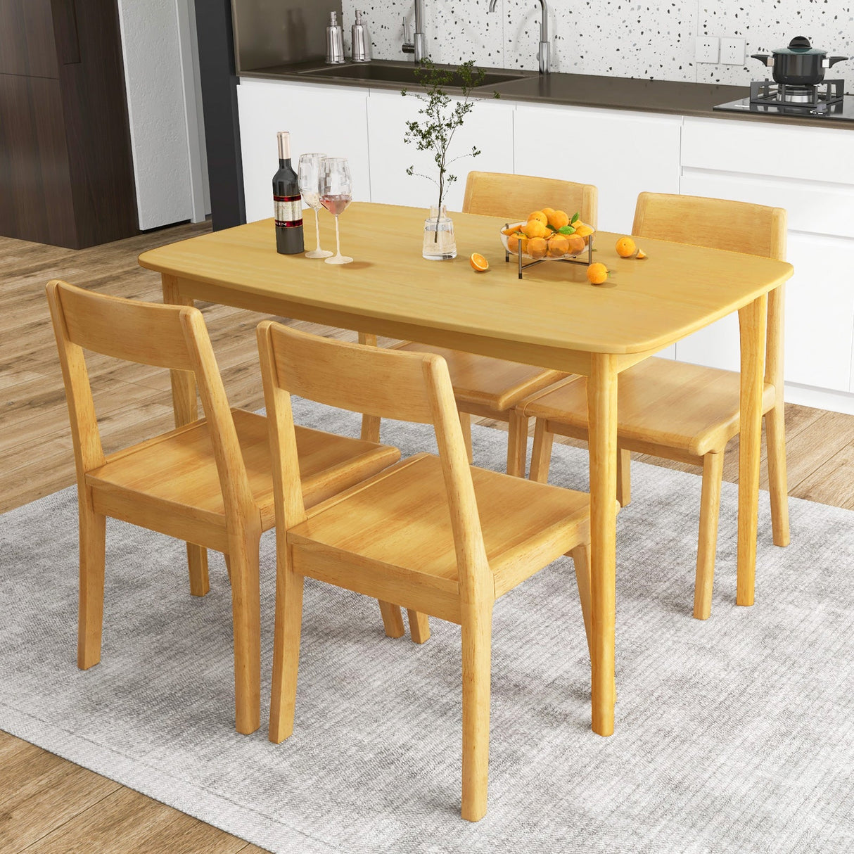 Mesa de comedor de madera maciza de 48 pulgadas con patas de apoyo de madera de caucho para cocina comedor