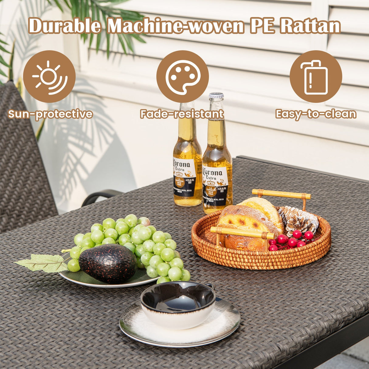 Mesa de comedor de mimbre de 48 pulgadas para patio, rectangular, de ratán - Marrón