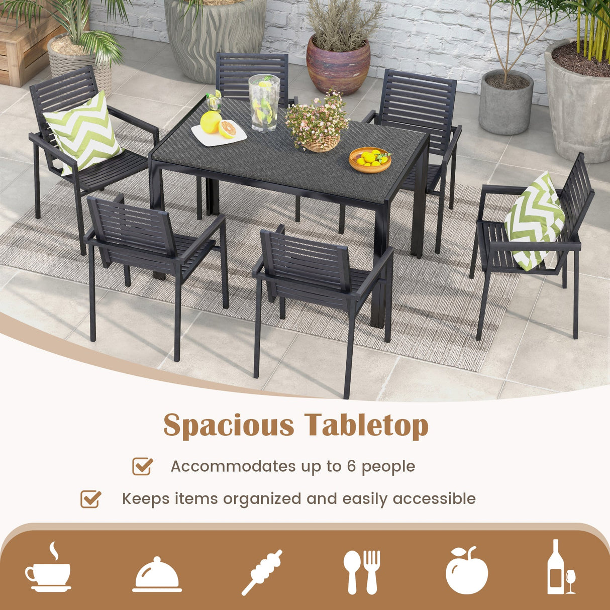 Mesa de comedor de mimbre de 48 pulgadas para patio, rectangular, de ratán - Marrón
