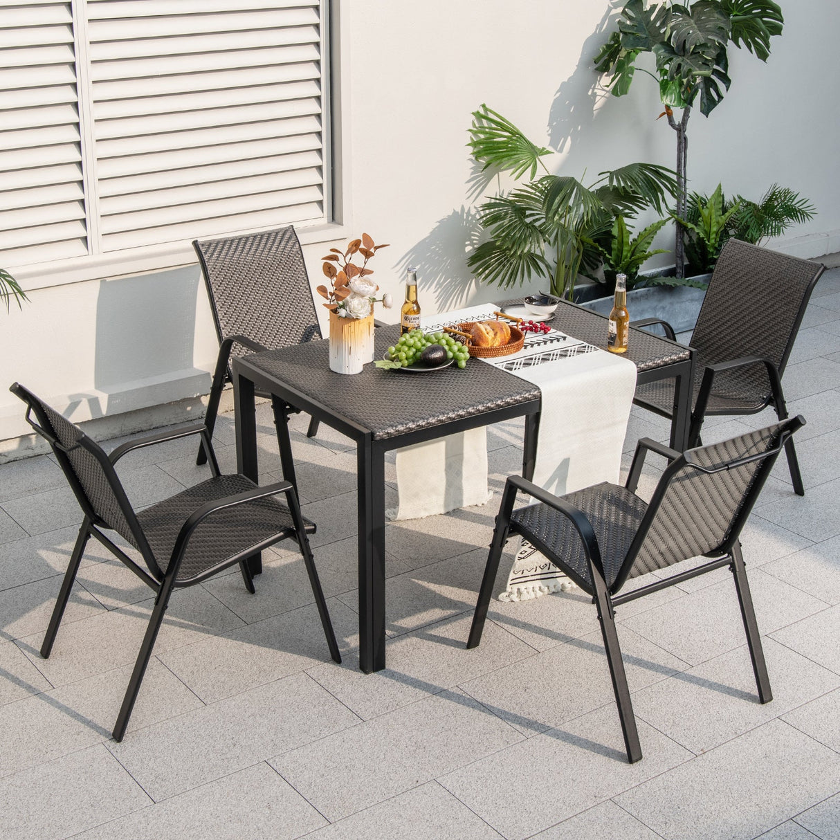 Mesa de comedor de mimbre de 48 pulgadas para patio, rectangular, de ratán - Marrón