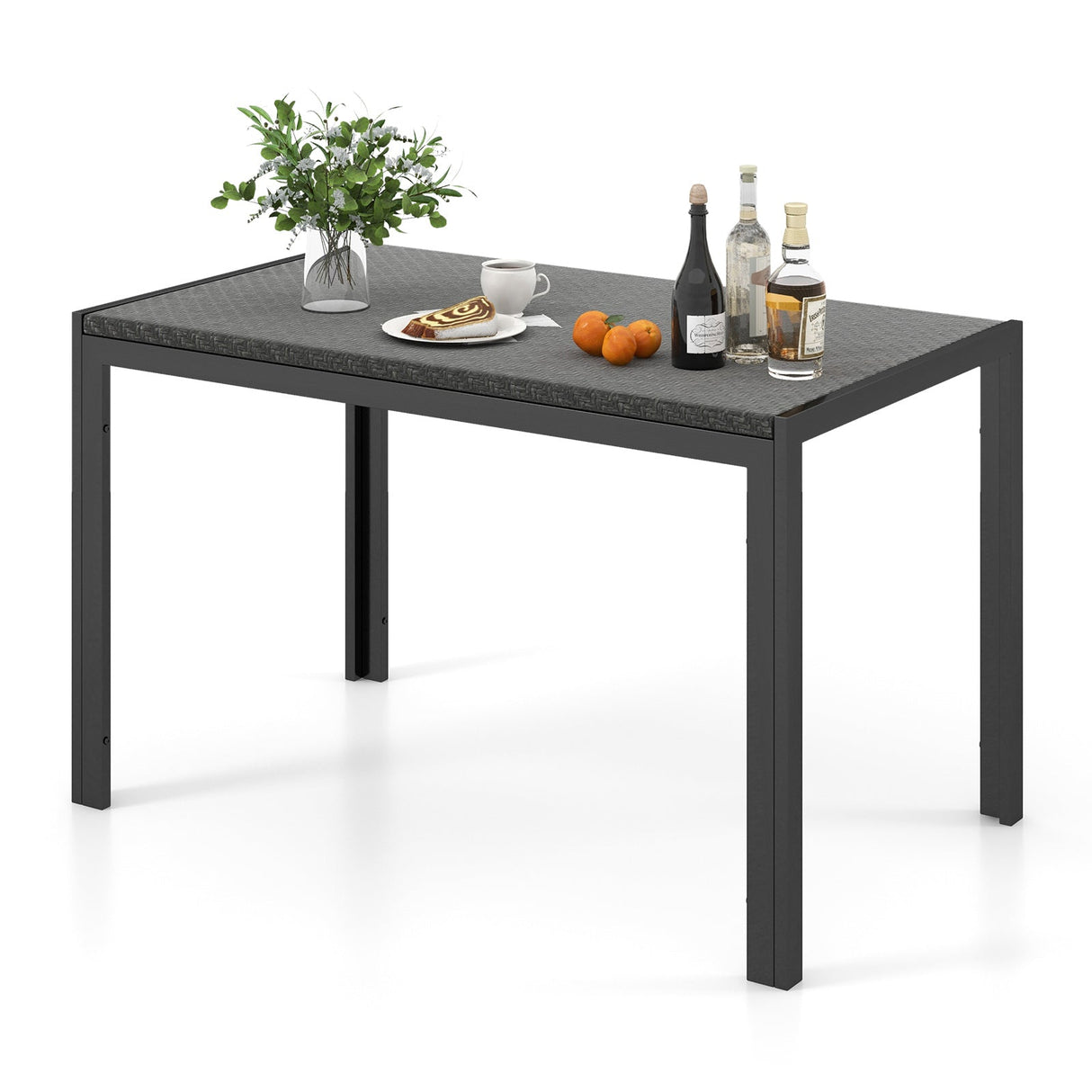 Mesa de comedor de mimbre de 48 pulgadas para patio, rectangular, de ratán - Marrón