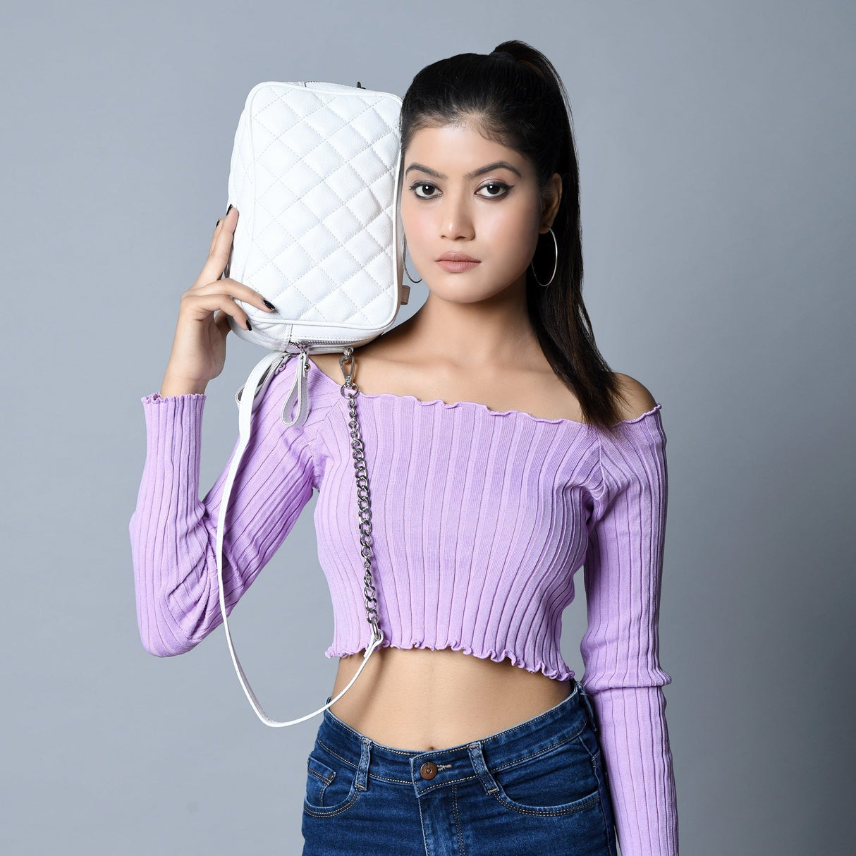 Minibolso bandolera acolchado, blanco