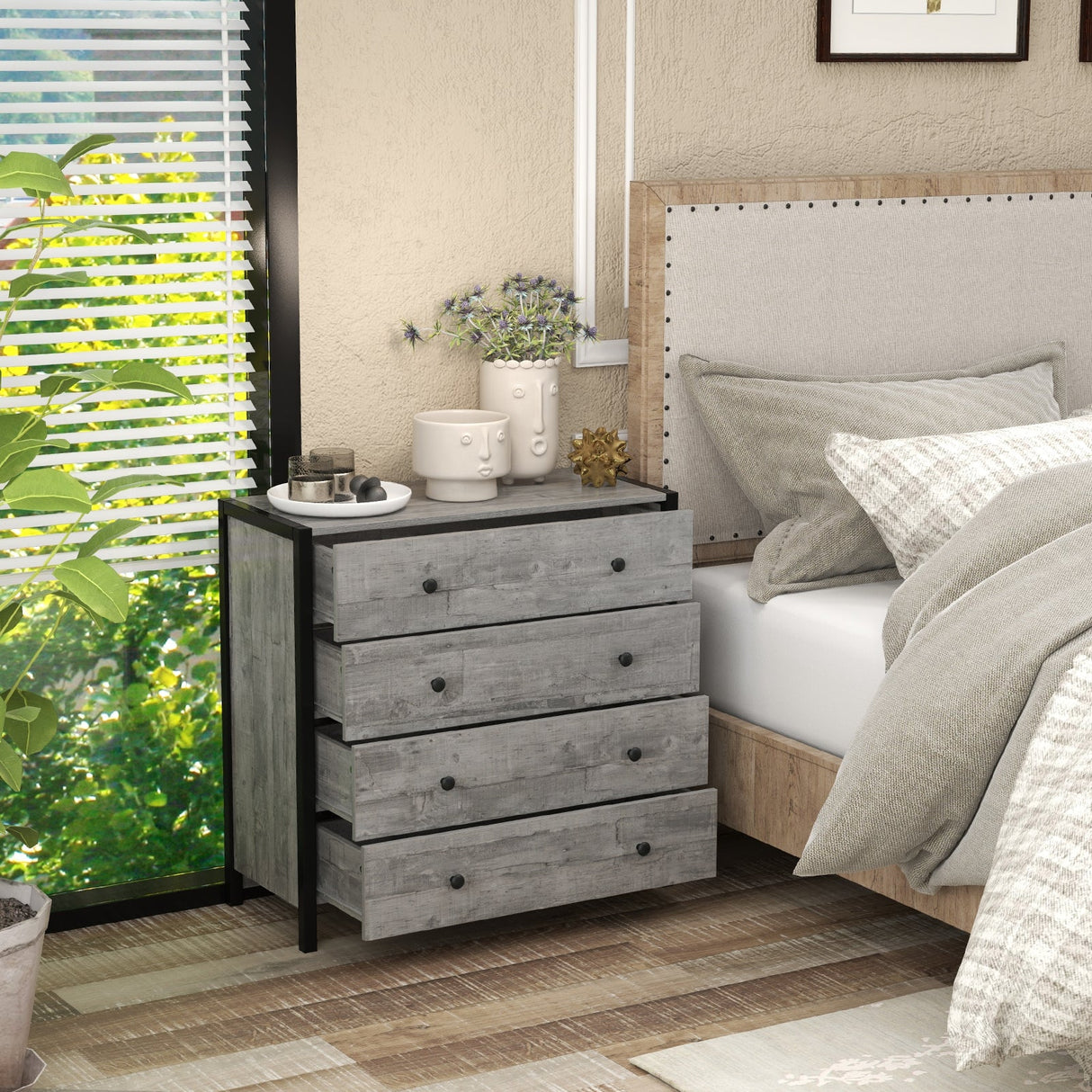 Cómoda de 4 cajones de madera moderna para dormitorio o sala de estar