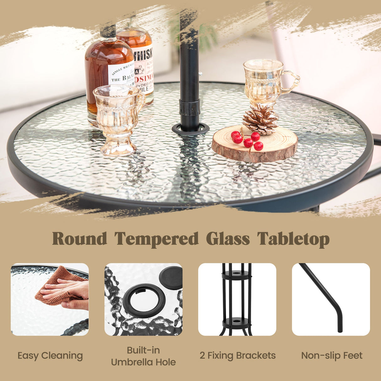 Juego de Bar de Exterior de 4 Piezas con Sombrilla-Beige