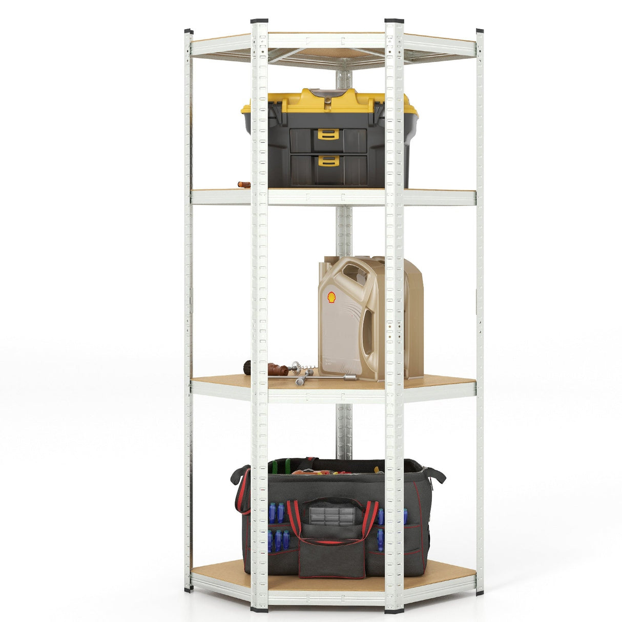 4-Tier Corner Shelving Unit Adjustable Garage Storage Utility Rack for Warehouse