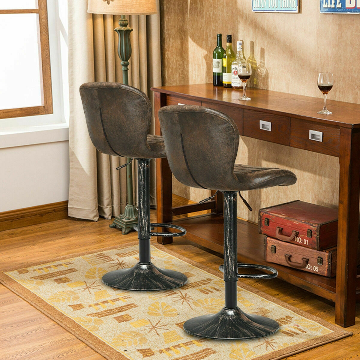 Juego de 2 taburetes de bar ajustables giratorios con tela termoadhesiva
