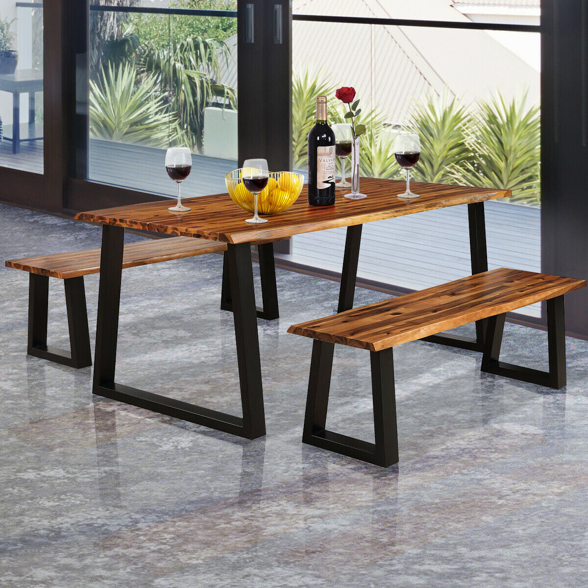 Mesa de comedor rectangular de madera de acacia