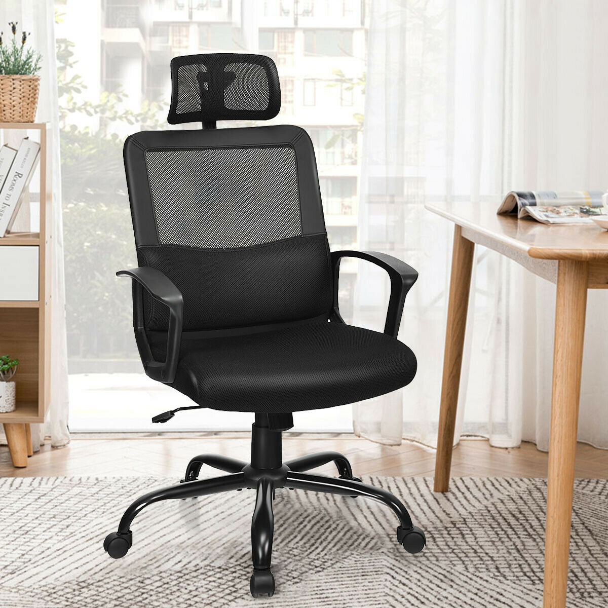 Silla de oficina de malla con respaldo alto giratoria ergonómica
