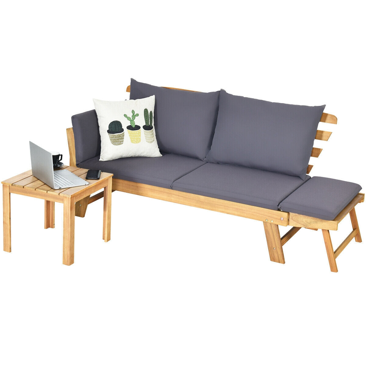 Sofá cama convertible para patio con cojín grueso