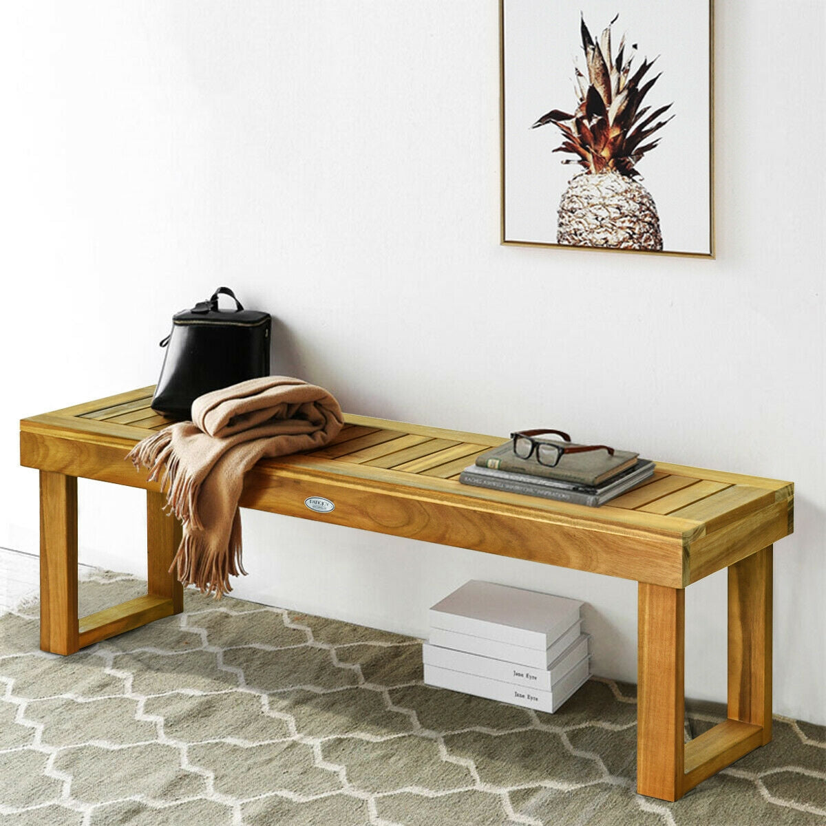 Banco de comedor de madera de acacia de 52 pulgadas con asiento de listones