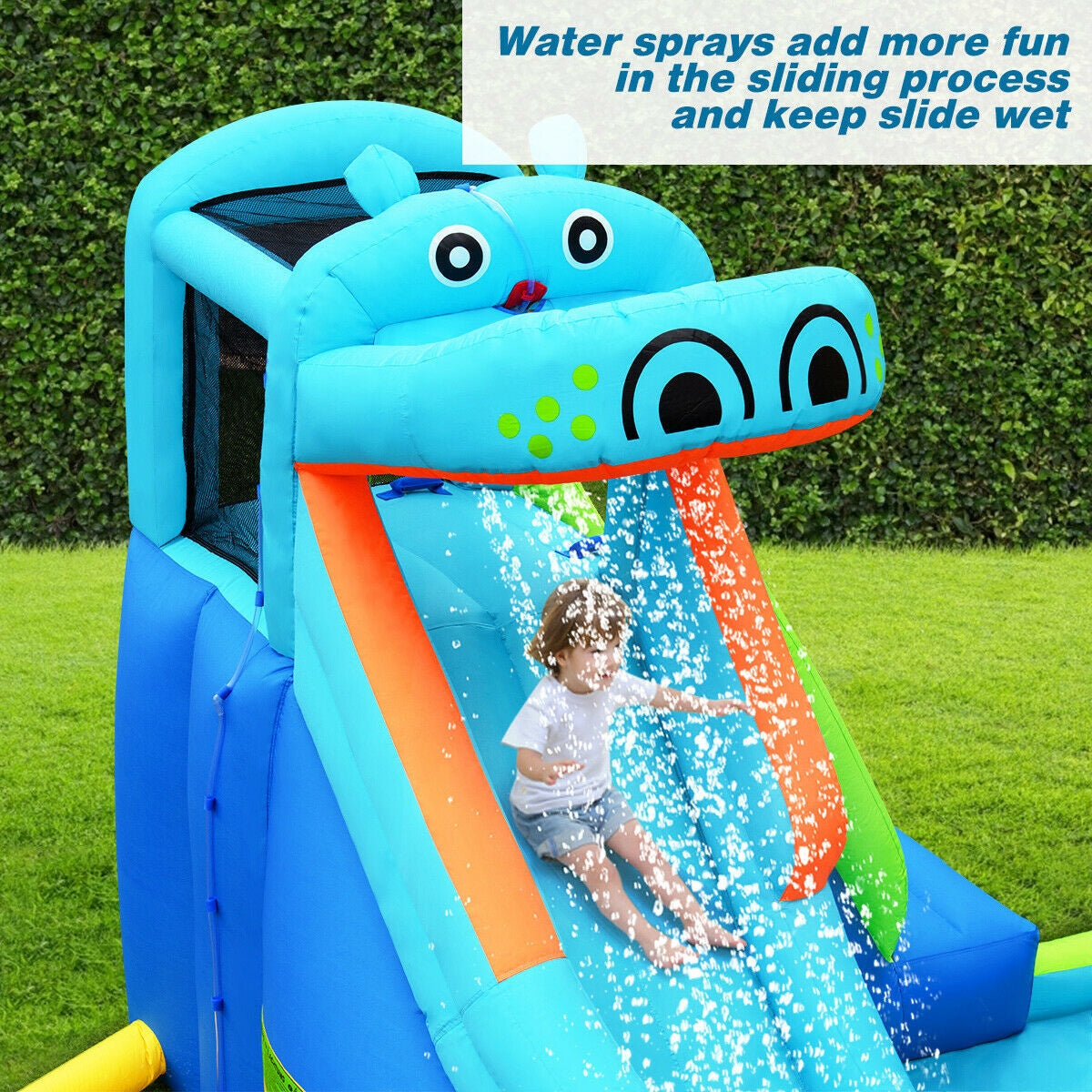 Tobogán hinchable acuático de hipopótamo con soplador de 740 W