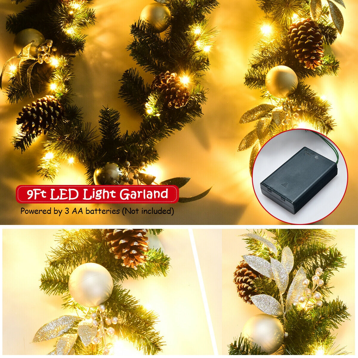 Guirnalda artificial preiluminada de Navidad de 9 pies con luces LED