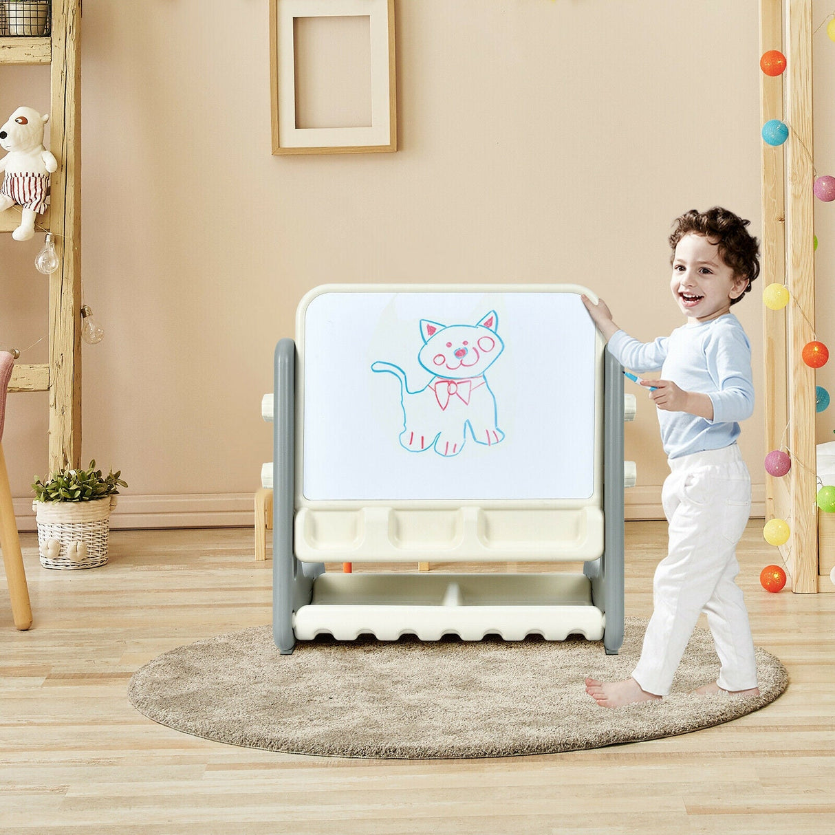 Set de mesa y silla para niños 2 en 1 con caballete y tablero de pintura artística ajustable