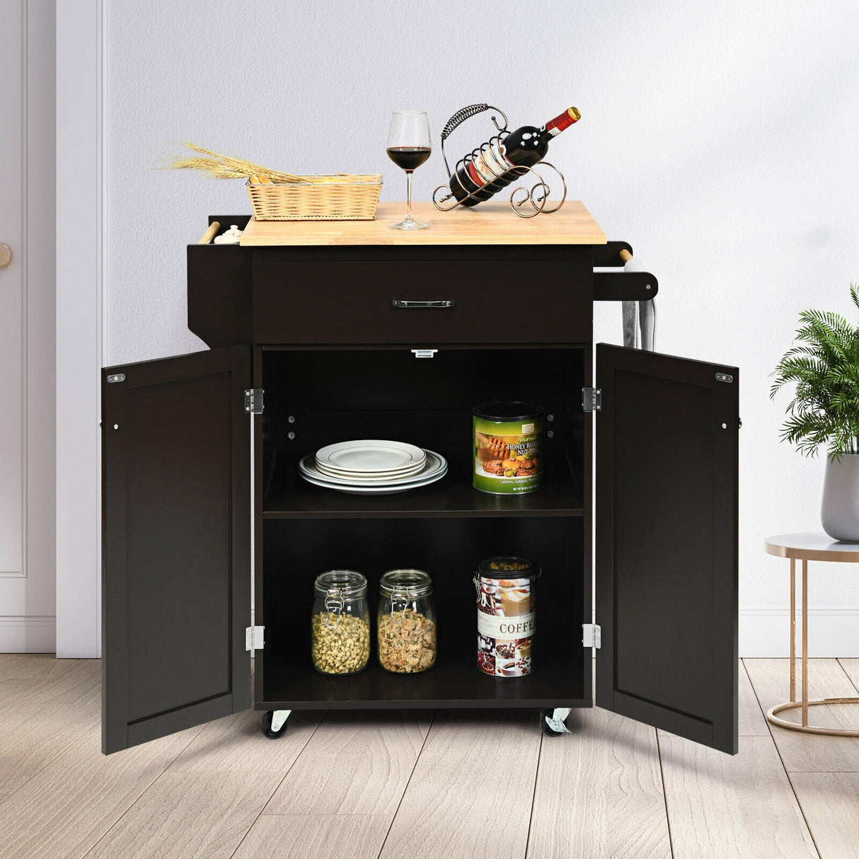 Carrito de Cocina con Ruedas y Almacenamiento, con Estante para Especias