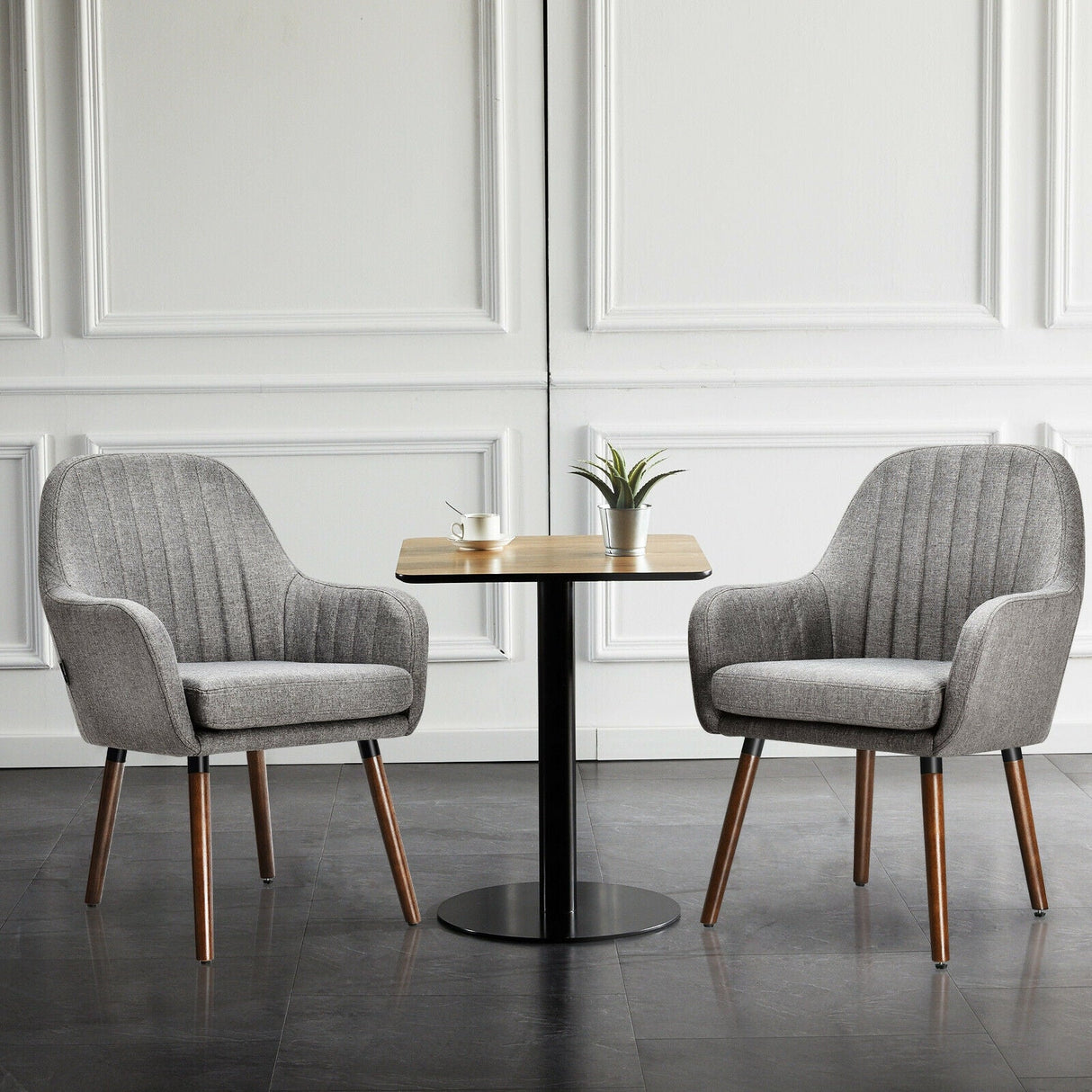 Set of 2 Fabric Upholstered Accent Chairs with Wooden Legs