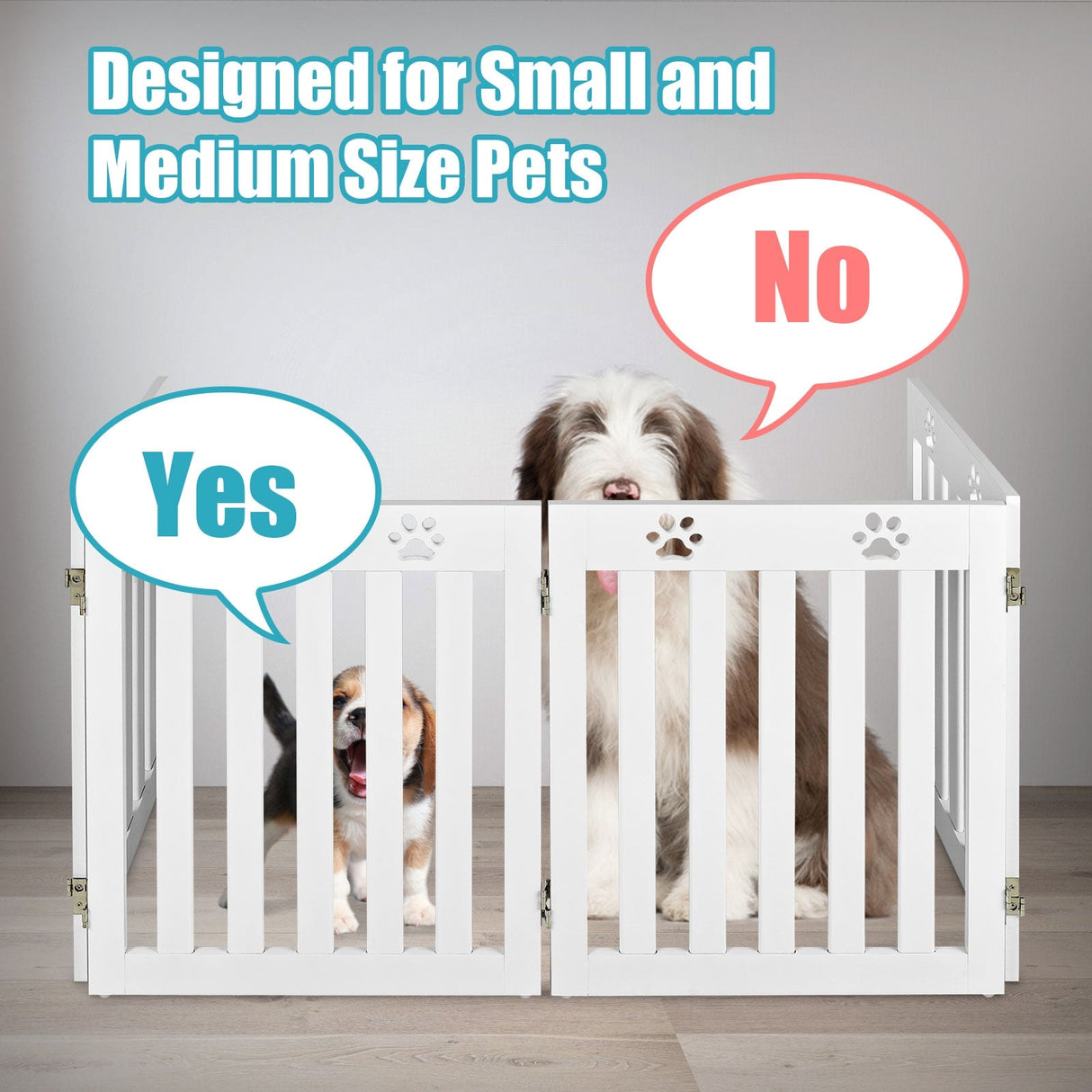 24 Inch Folding Wooden Freestanding Pet Gate Dog Gate with 360° Hinge