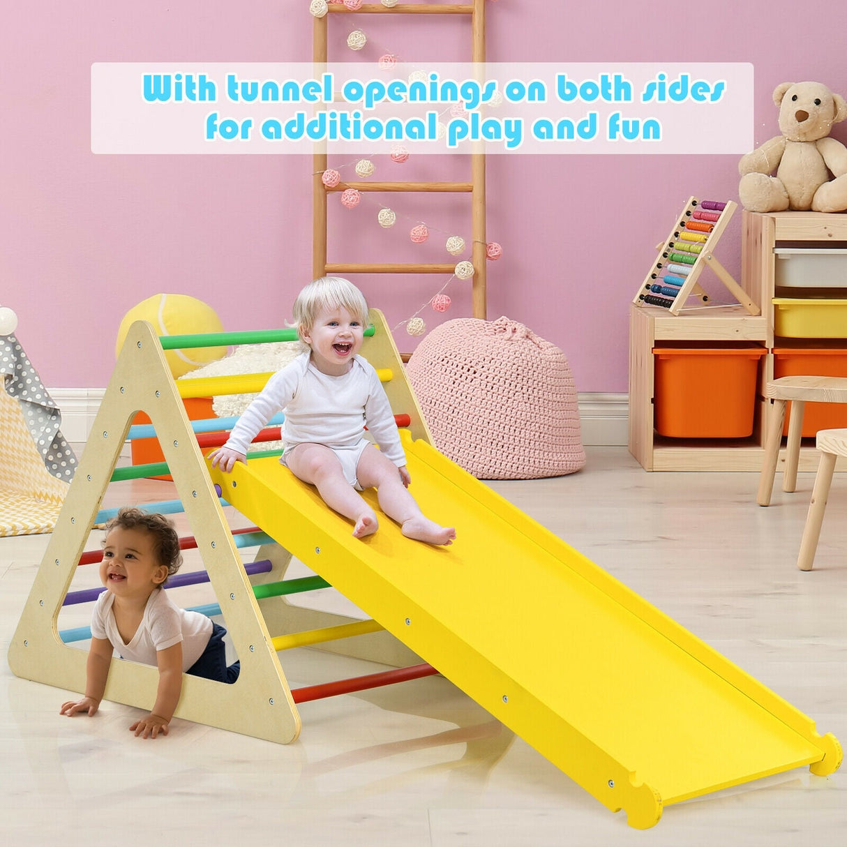 Set de gimnasio de juegos de escalada triangular 5 en 1 para niños con 2 rampas