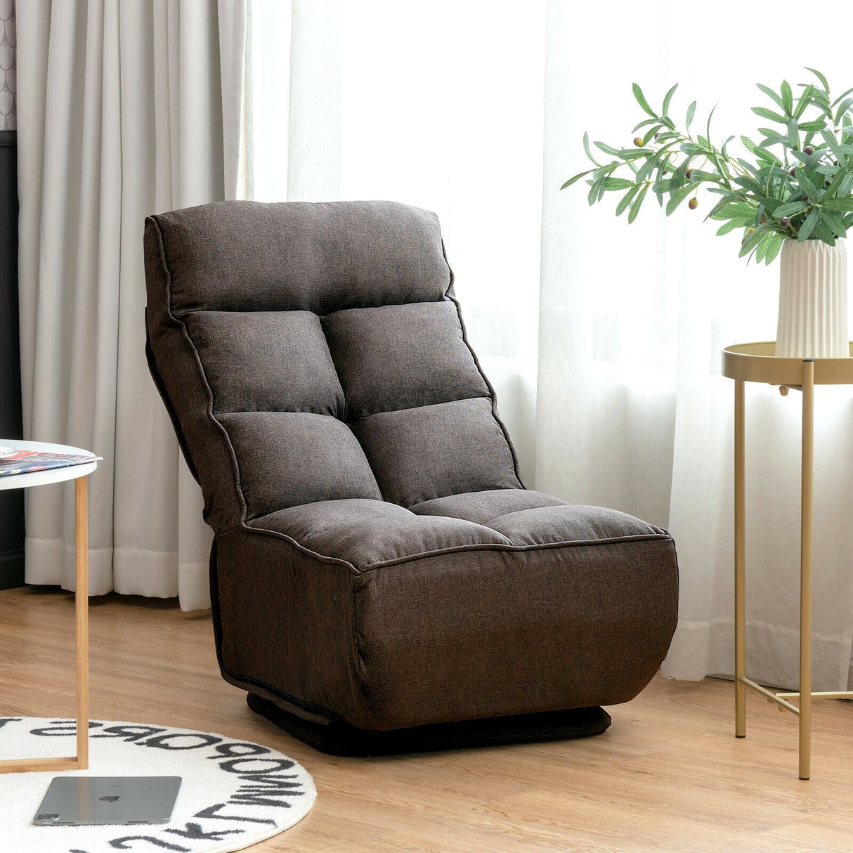 360-Degree Swivel Folding Floor Chair with 6 Adjustable Positions