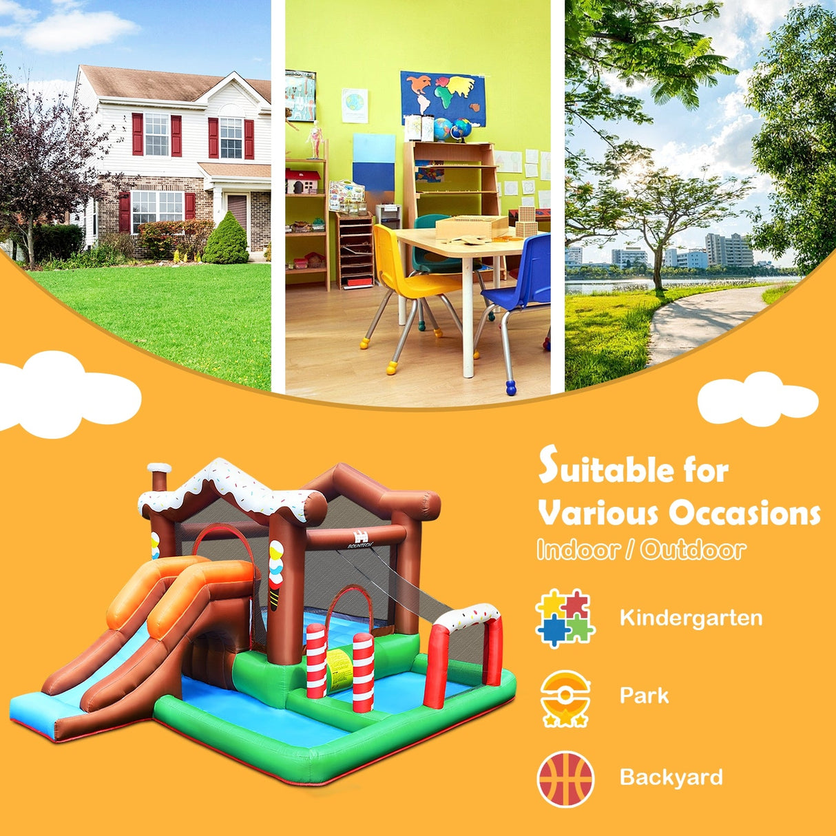 Castillo hinchable inflable con tobogán y escalador para niños sin soplador