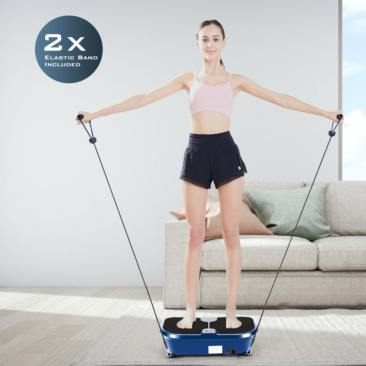 Máquina Mini Plataforma Vibratoria de Fitness con Control Remoto y Bandas de Resistencia - Azul