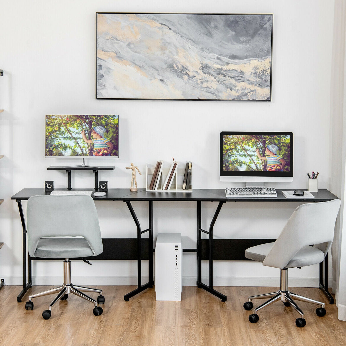 Mesa de escritorio para ordenador en forma de L reversible de 88,5 pulgadas con soporte para monitor
