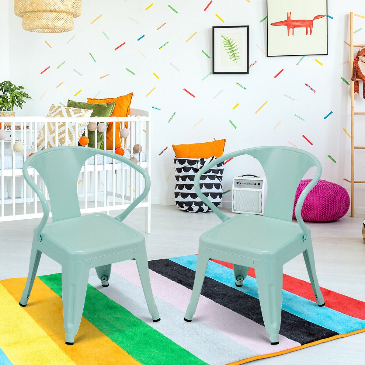 Juego de 2 sillas apilables de acero para niños-Verde