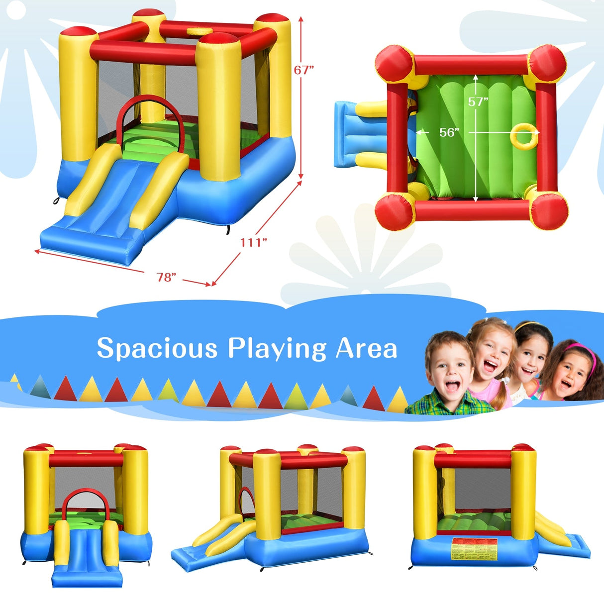 Castillo hinchable infantil con tobogán y soplador de 480 W
