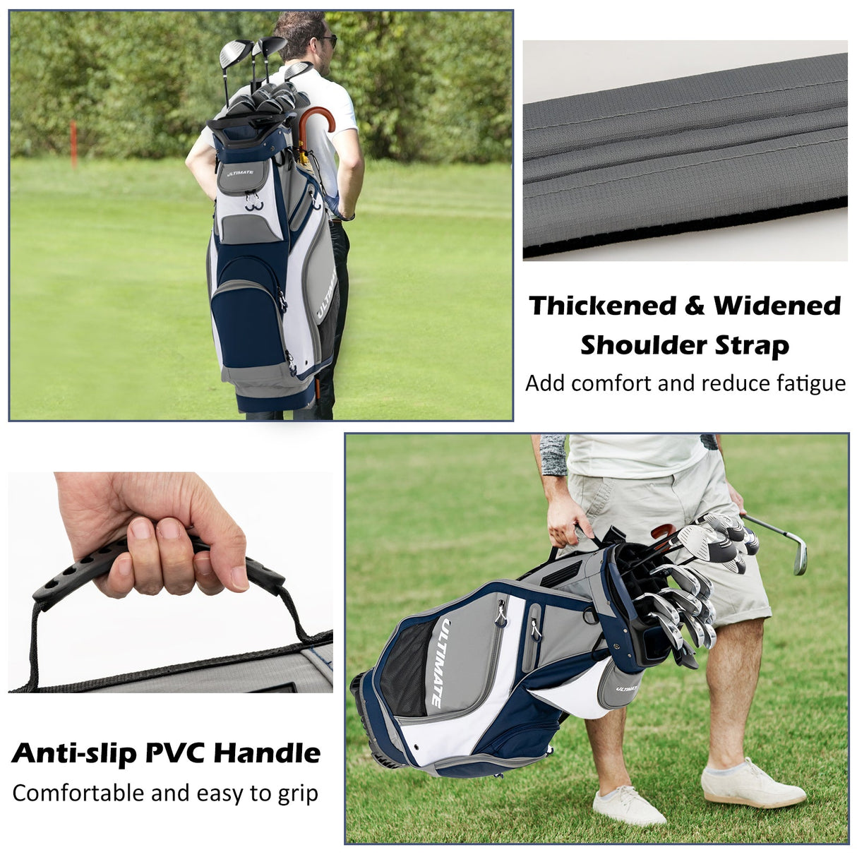 Bolsa de golf de 10.5 pulgadas con 14 divisiones y 7 bolsillos con cremallera