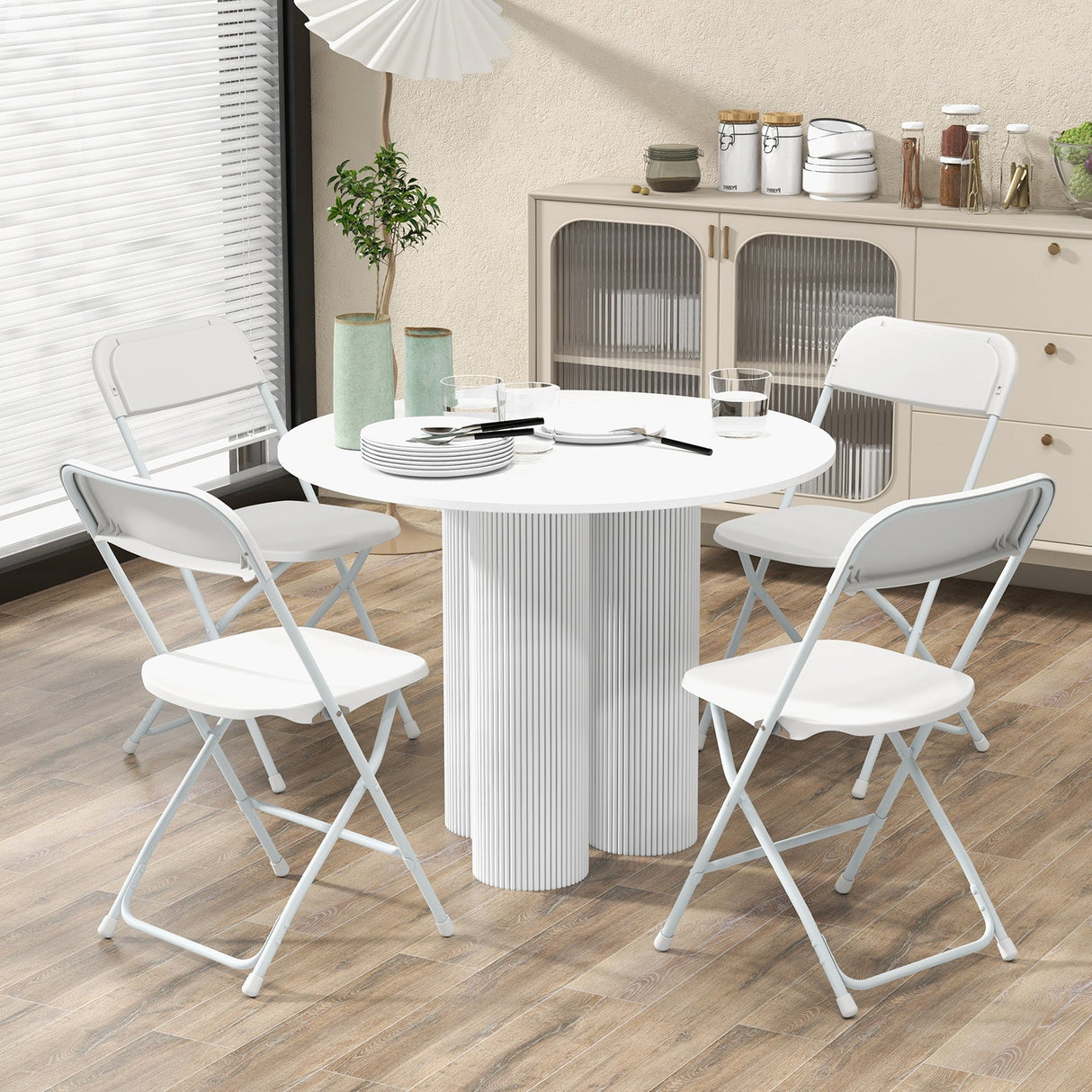 Paquete de 4 sillas plegables de metal con asiento y respaldo de plástico - Blanco