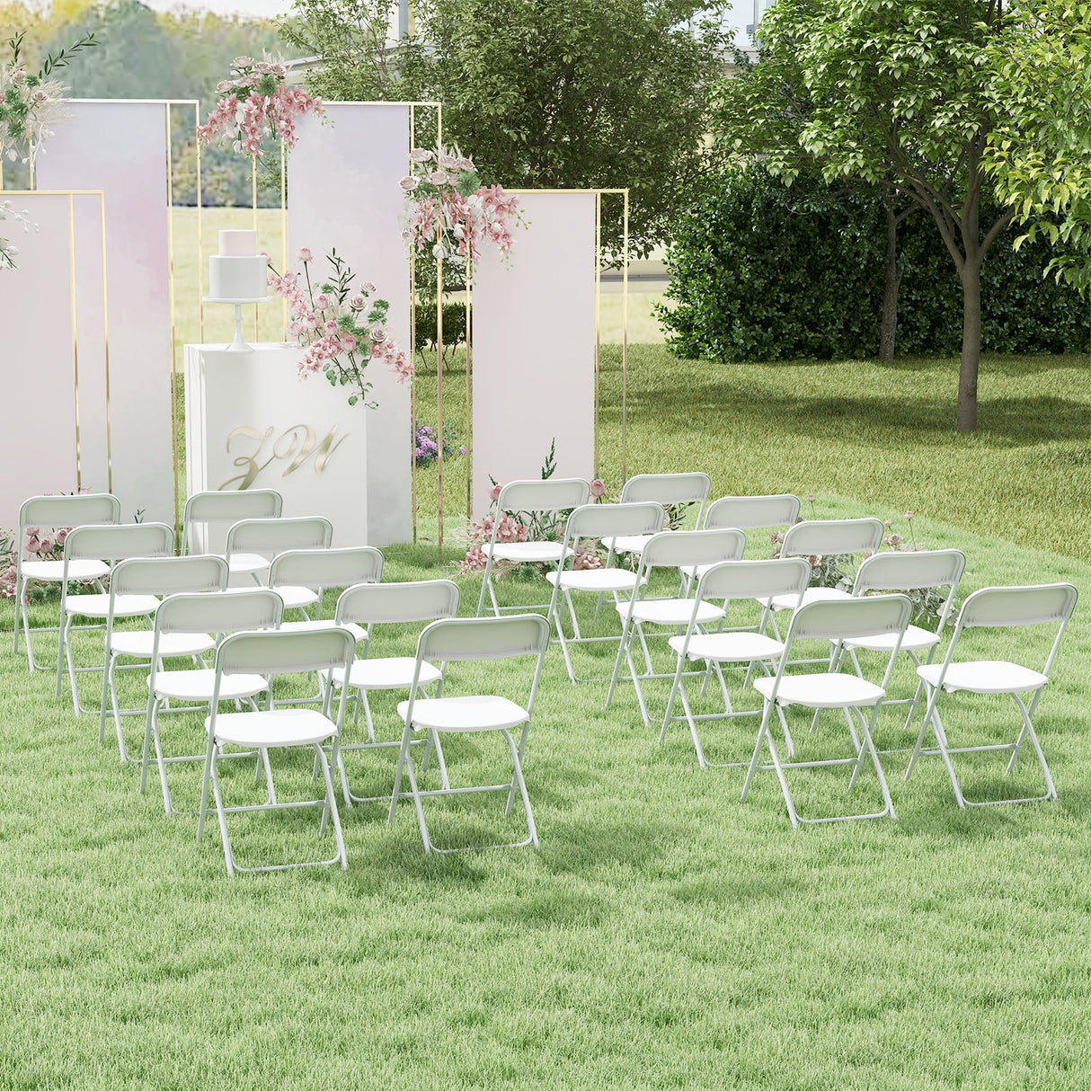 Paquete de 4 sillas plegables de metal con asiento y respaldo de plástico - Blanco