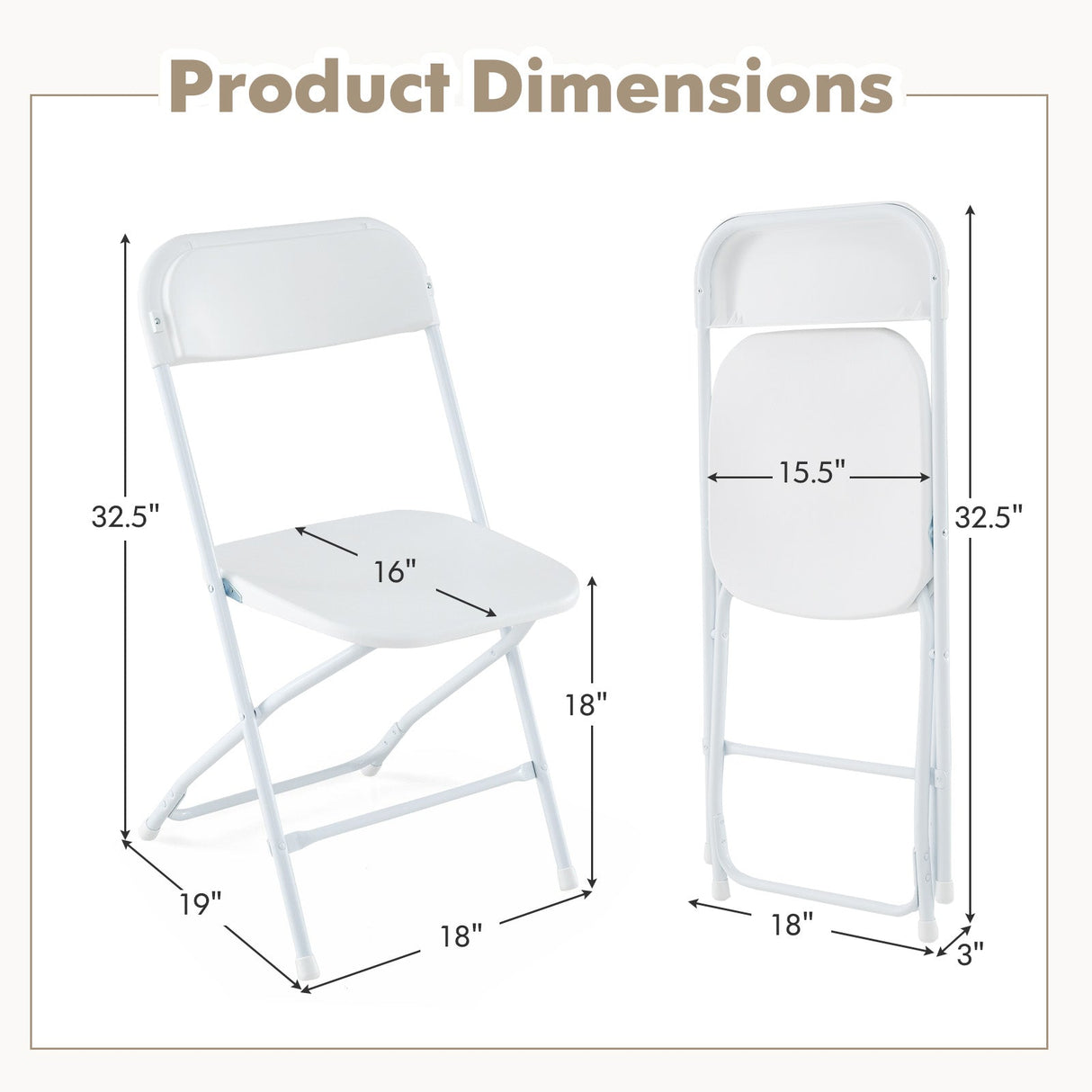 Paquete de 4 sillas plegables de metal con asiento y respaldo de plástico - Blanco