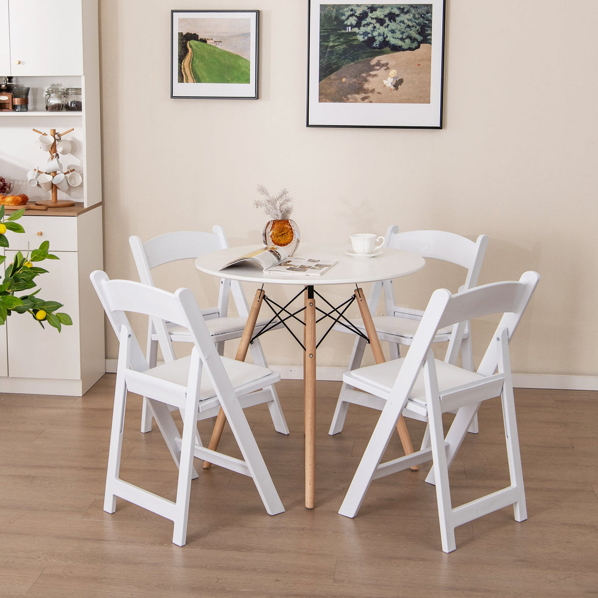 Paquete de 4 sillas plegables de resina con asiento acolchado