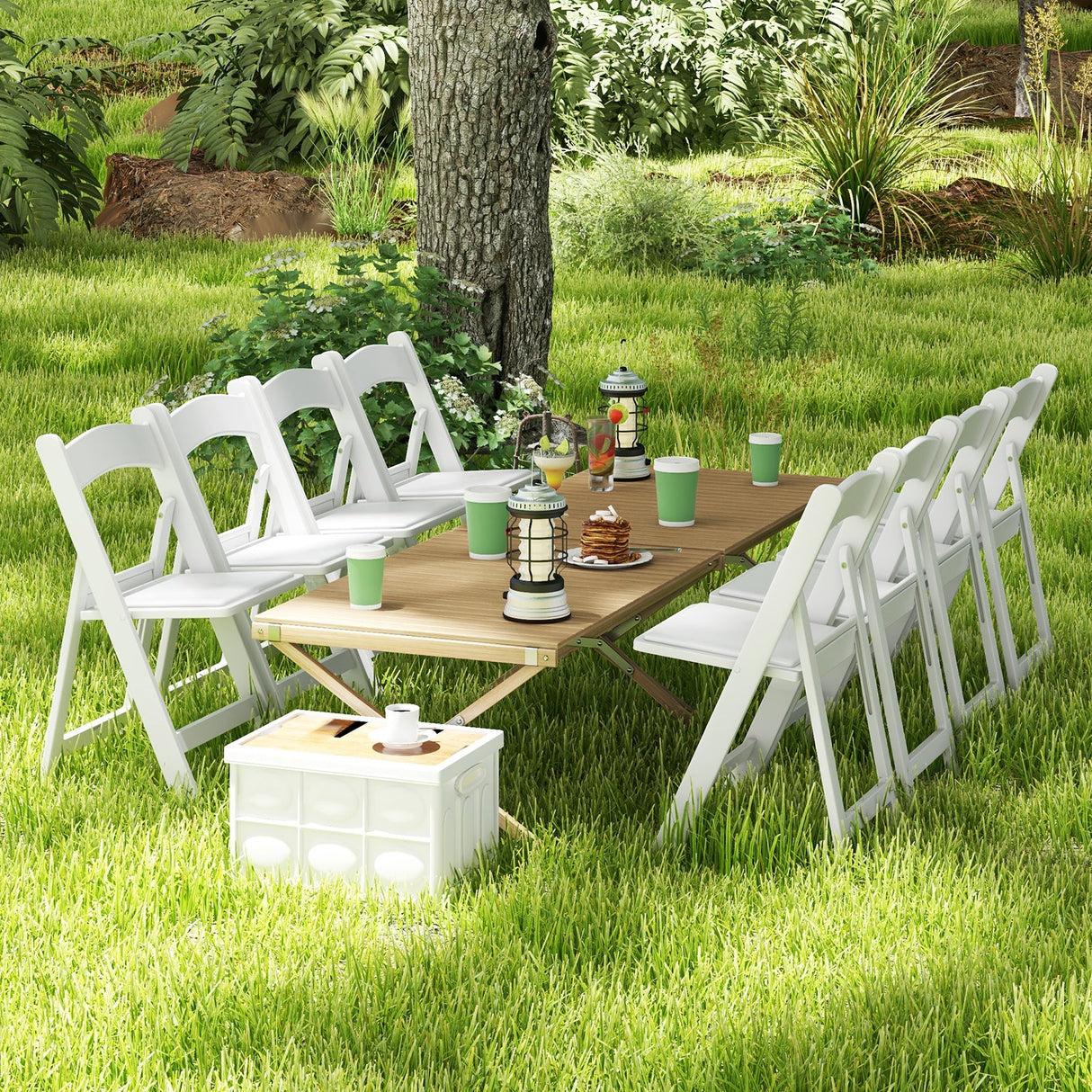 Paquete de 4 sillas plegables de resina con asiento acolchado