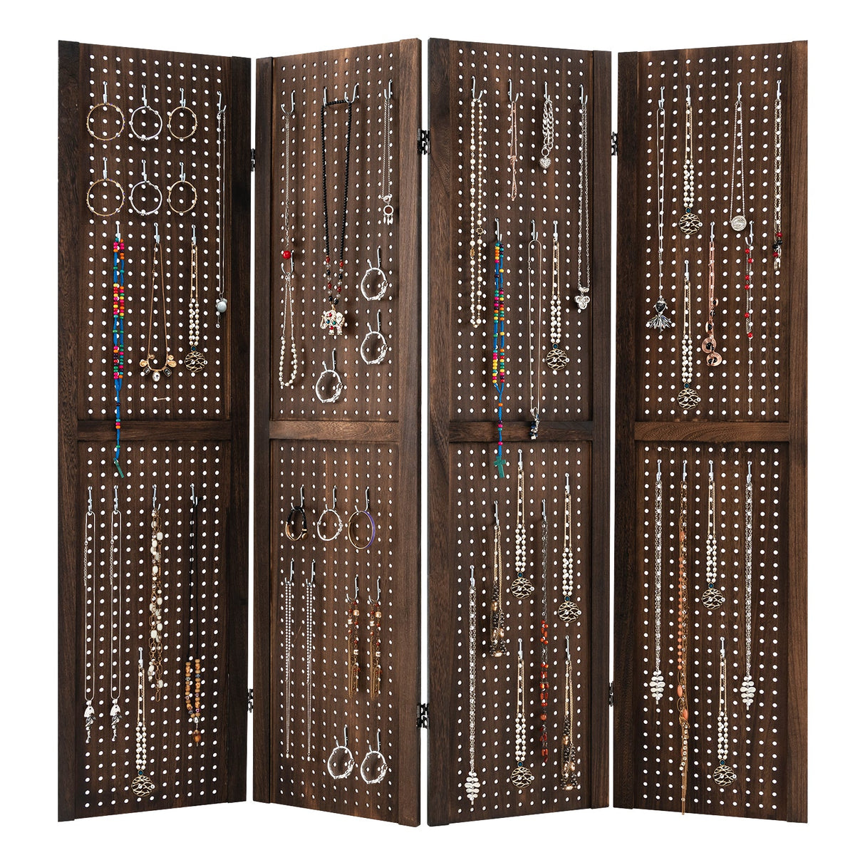 4-Panel Pegboard Display 5 Feet Tall Folding Privacy Screen for Craft Display Organized