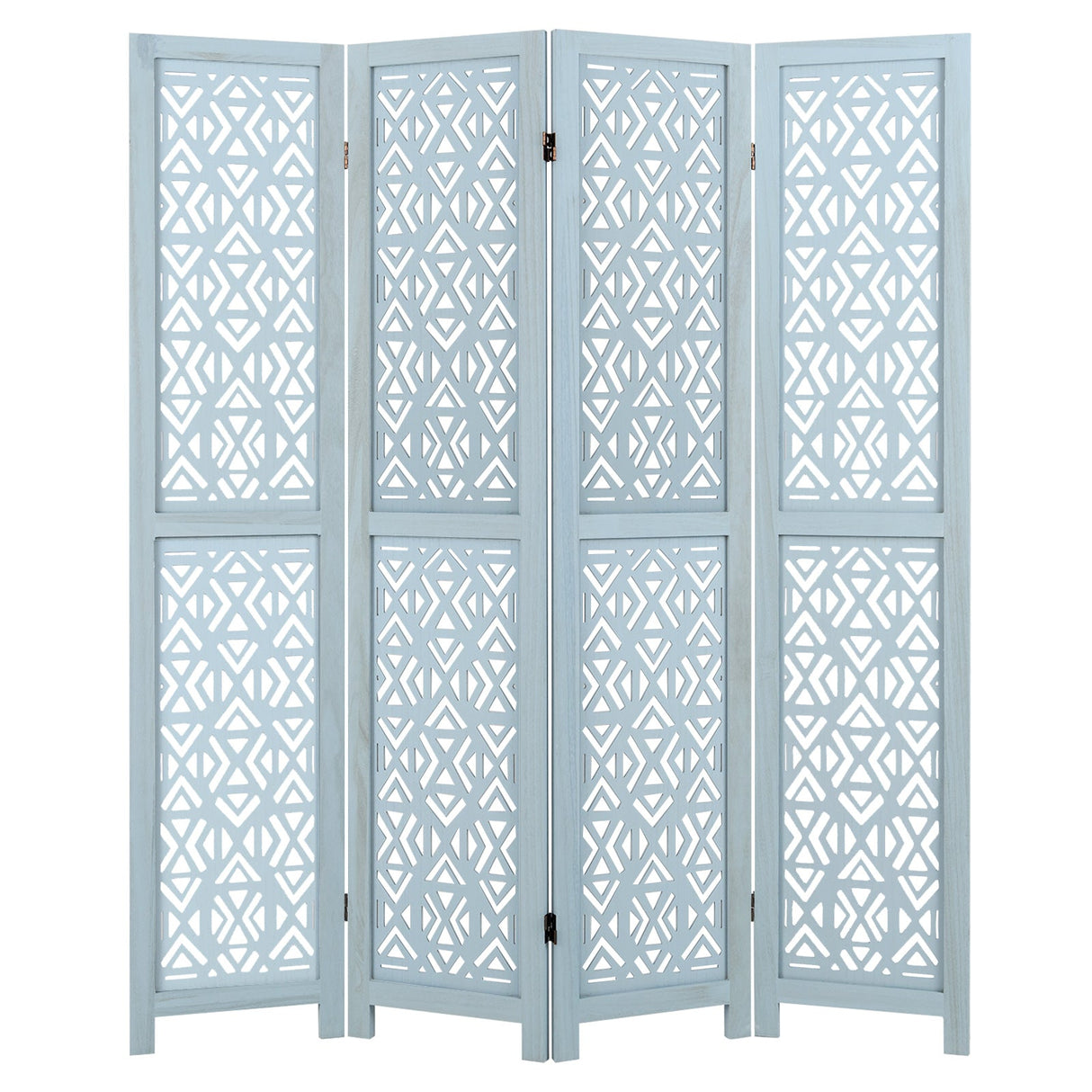 4/6 Panel Wooden Room Divider with Carved Cutout Pattern and Solid Wood Frame
