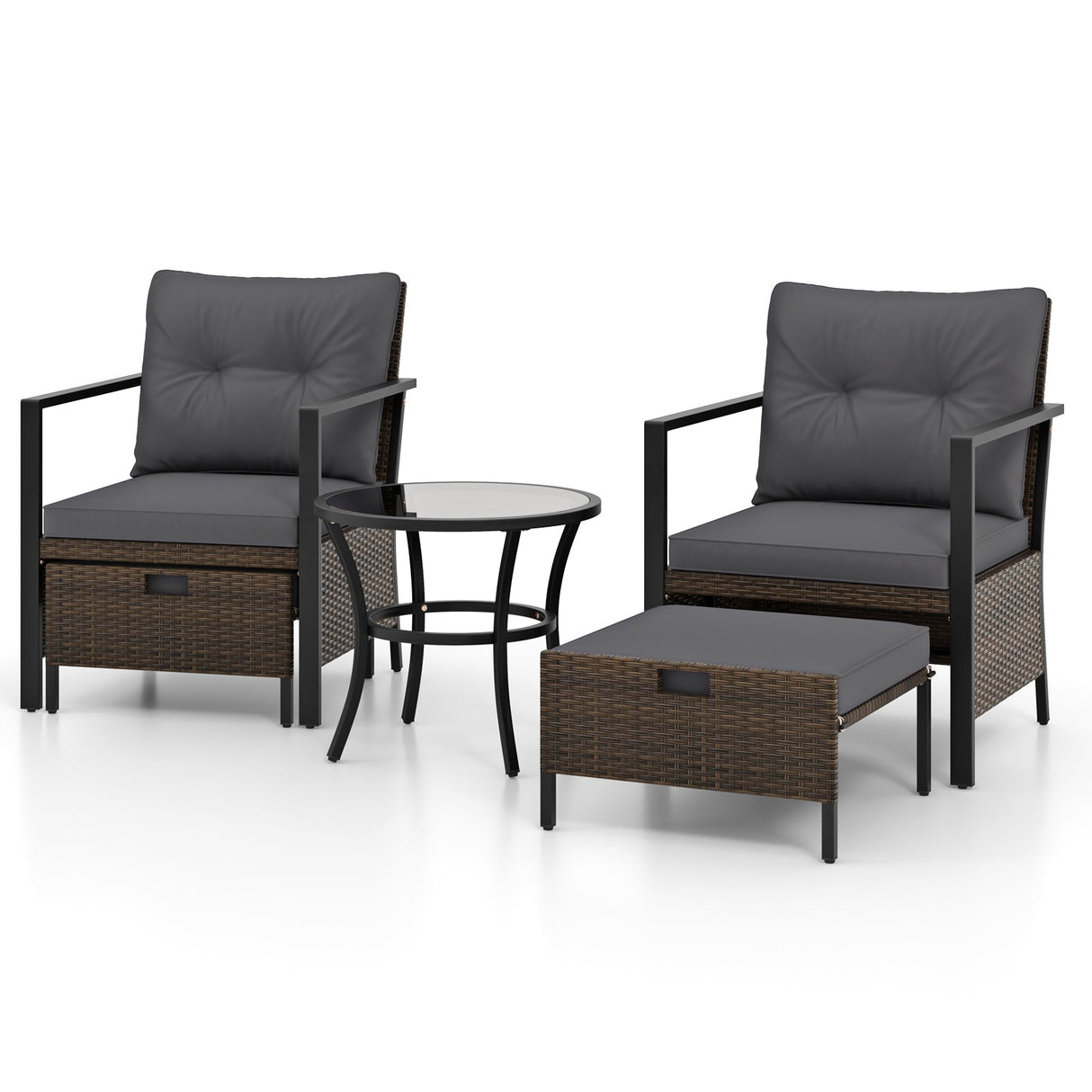 Juego de muebles de exterior de 4 piezas con mesa de centro con tapa de cristal