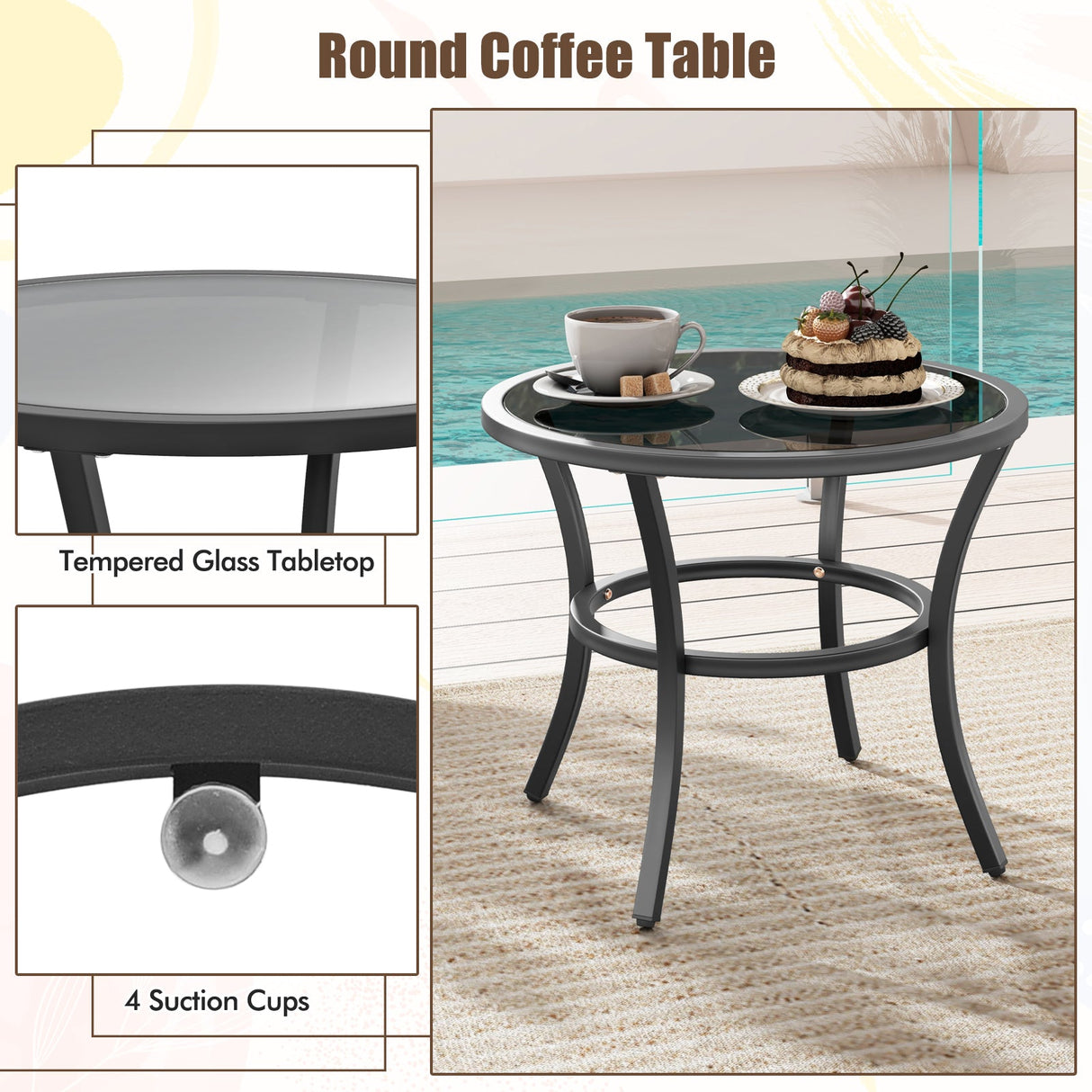 Juego de muebles de exterior de 4 piezas con mesa de centro con tapa de cristal