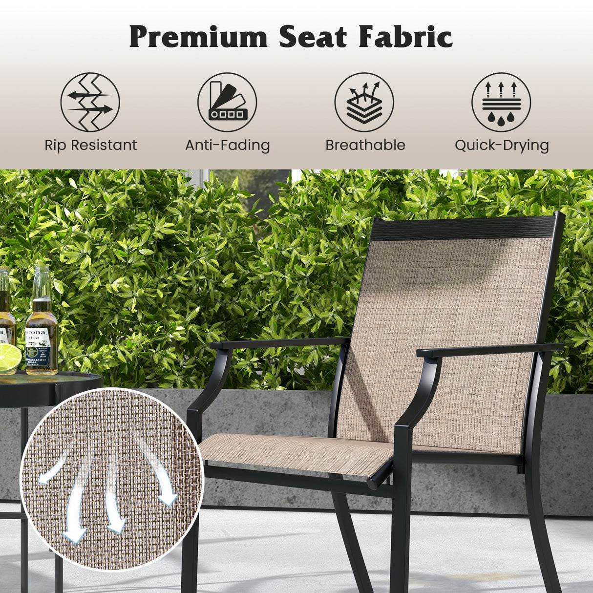Sillas de comedor de patio de 4 piezas, sillas grandes para exteriores con asiento transpirable y estructura de metal