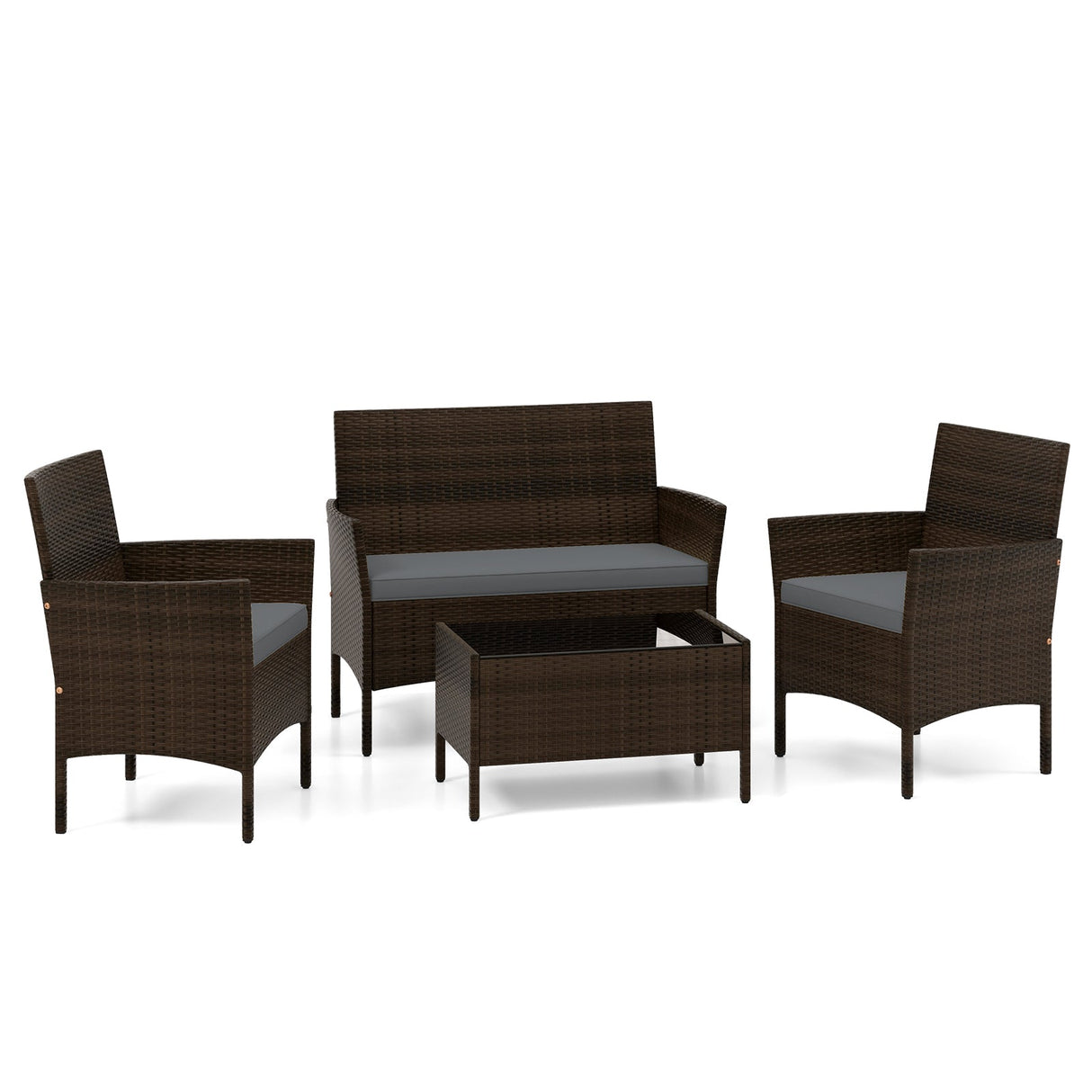 Juego de muebles de ratán de 4 piezas para patio con cómodos cojines