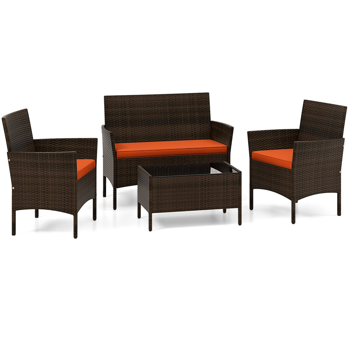 Juego de muebles de ratán de 4 piezas para patio con cómodos cojines