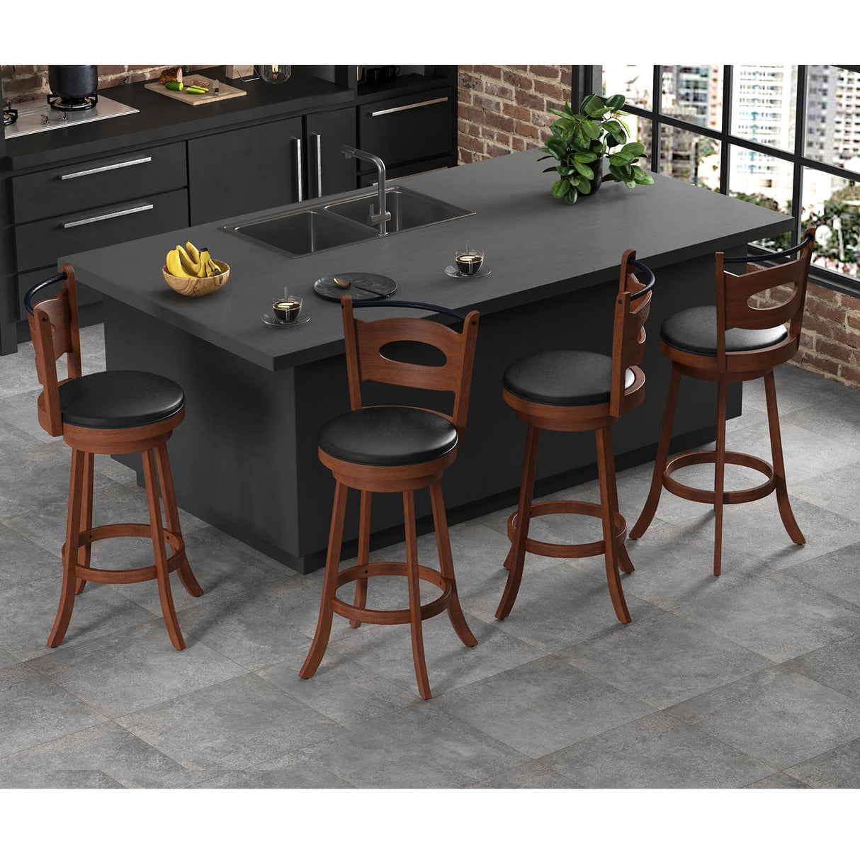 2 taburetes giratorios de bar de 24/29 pulgadas con respaldo curvo y cojines de asiento