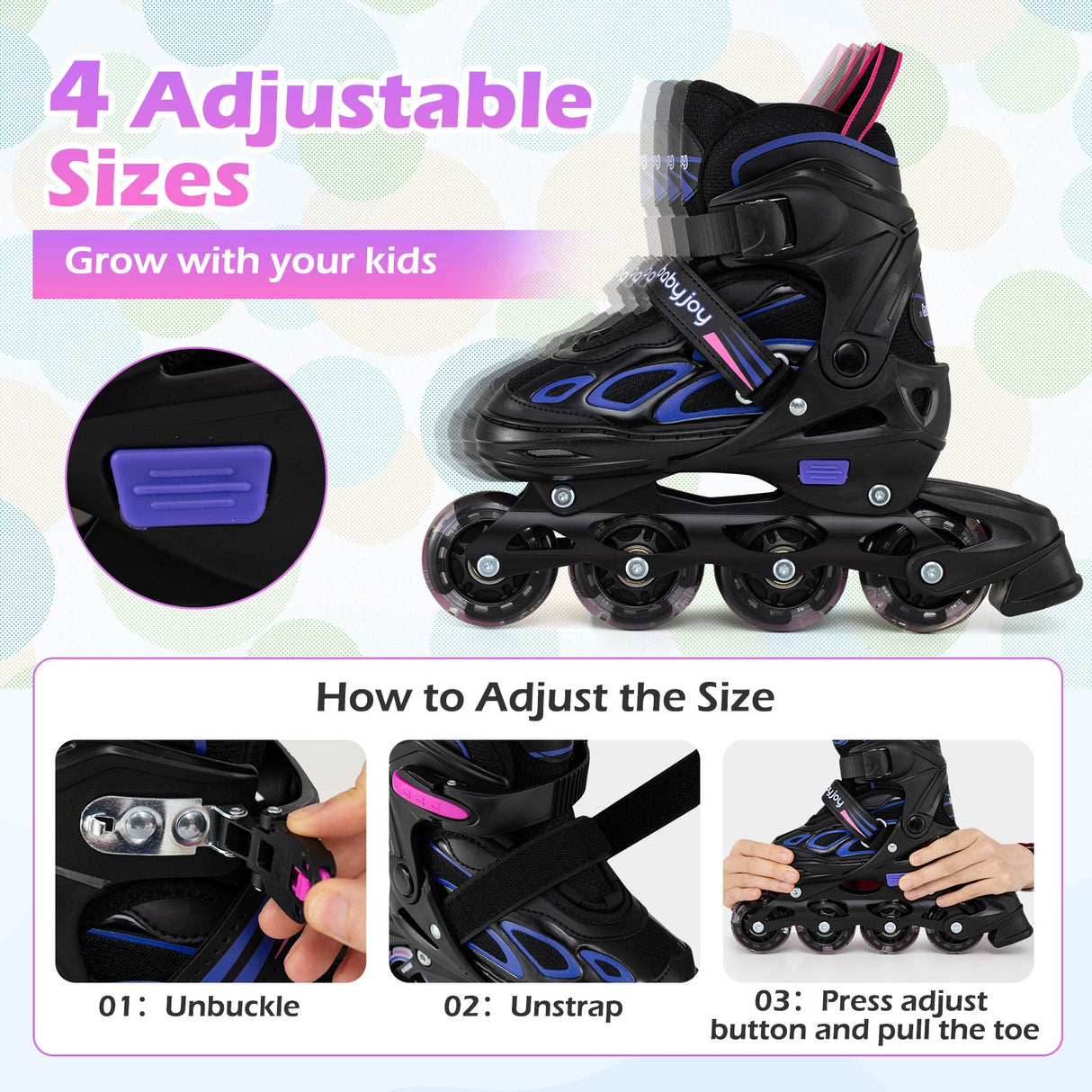 Patines de Cuchilla Ajustables de 4 Tallas con Ruedas Iluminadas para Jóvenes