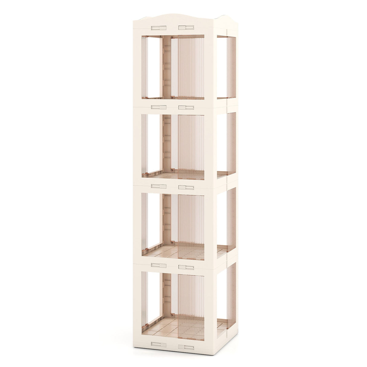4-Tier Foldable Rotating Bookshelf with Swivel Base and Translucent Panels-White