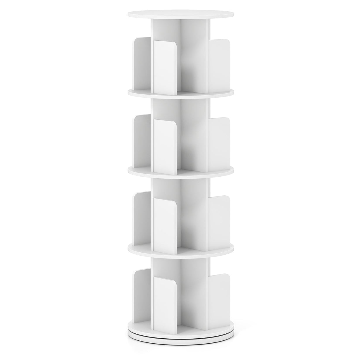 4-Tier Rotating Bookshelf 360° Display Rack with Dividers and Anti-falling Baffles